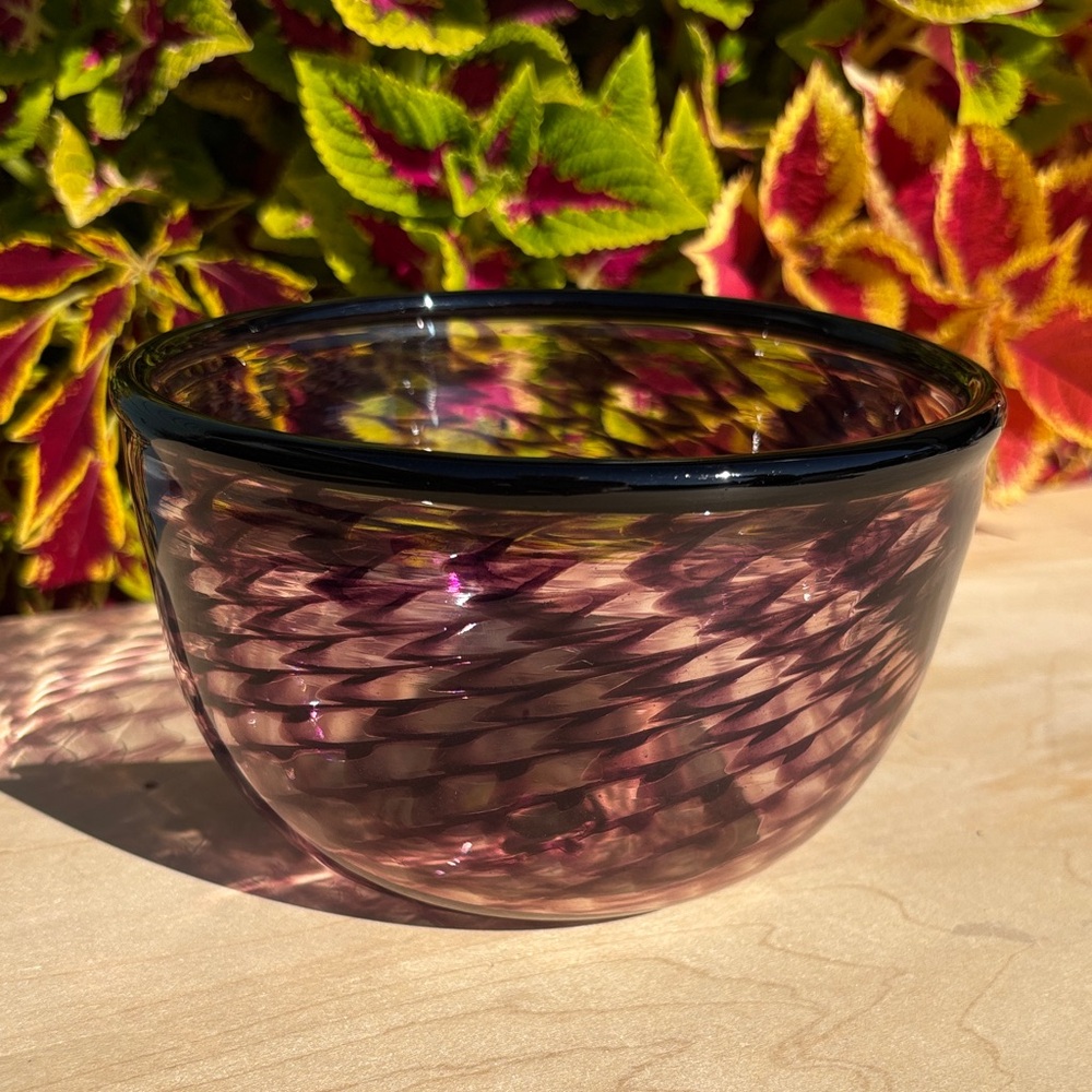 Artisan Signed Amethyst Blown Glass Bowl